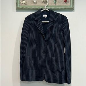 Ecru Navy blue Pinstripe Blazer women’s size small new with tags